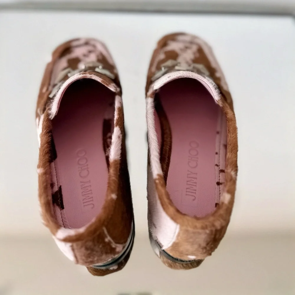 New Jimmy Choo rose Cow Print Tilda Loafer 37 $1,595